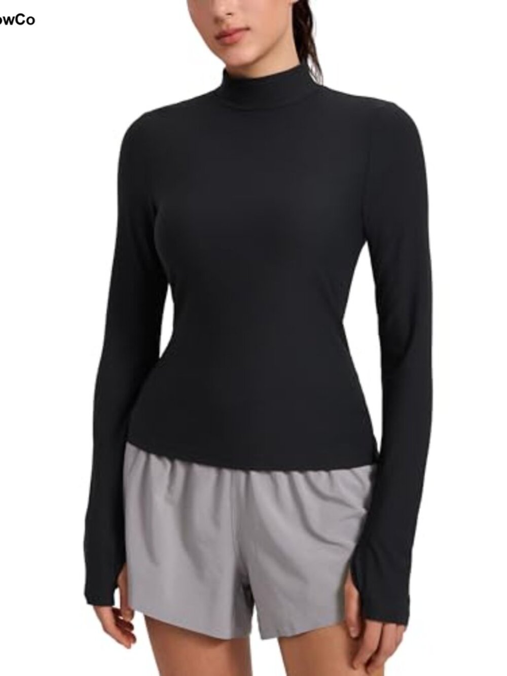 CRZ YOGA Cloudweight Mock Neck Top Hip Length Thumbholes Activewear